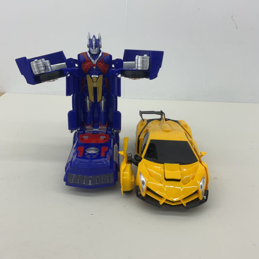 Transformers Action Figure LOT Blue & Yellow Sports Car and Semi Truck Loose