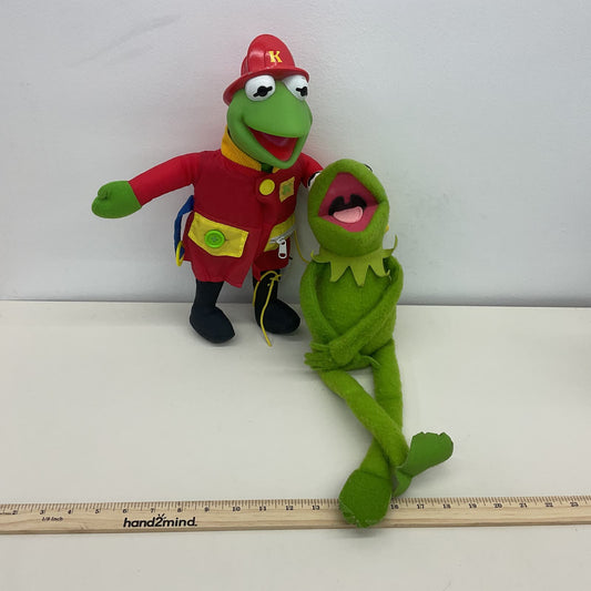 Vintage 2 The Muppets Jim Henson Kermit the Frog Plush Doll Fireman Fisher Price