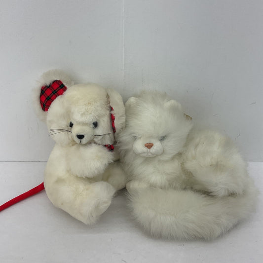 Vintage White Plush Stuffed Animals Russ Bear Cat Smile Plush Toys
