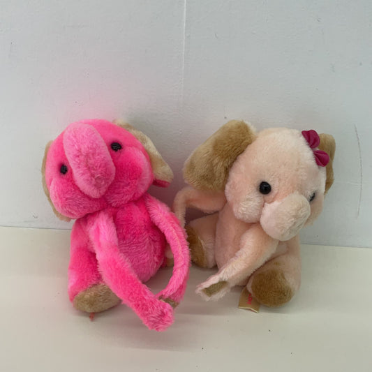 Vintage 1980s Russ Berrie Pink Hugging Elephants Plush Dolls Stuffed Toys