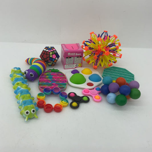 Used LOT Sensory Fidget Toys Popits Spinners Wriggly Worm Colorful Rainbow Balls