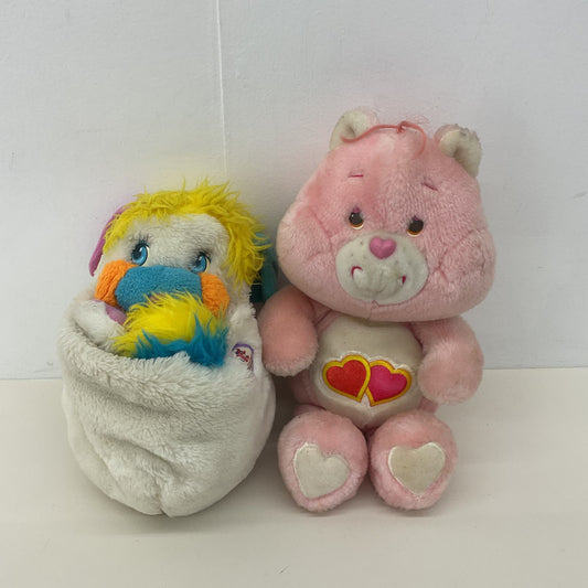Vintage 1980s Kenner Pink Love A Lot Care Bear & Puffball White Popples Plush