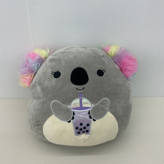 Preowned Gray Squishmallows Stuffed Animal Koala Drinking Boba Tea Plush Doll