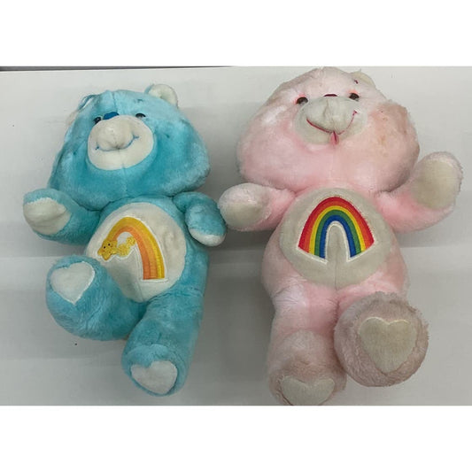 Vintage LOT 2 Kenner Care Bears Blue Wish Bear & Pink Cheer Bear Plush Dolls