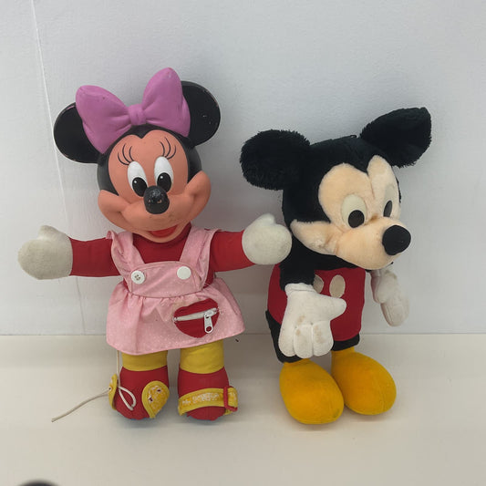 Vintage Disney LOT 2 Classic Character Plush Dolls Mickey Minnie Mouse Stuffed