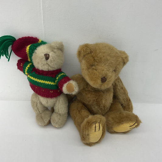 Vintage LOT 2 Brown Teddy Bears Plush Dolls Russ Berrie Huntington Xmas Jointed