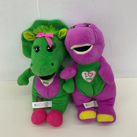 Cute 90s LOT 2 Barney & Friends Purple Dinosaur Plush Green Baby Bebop Dinos - Warehouse Toys