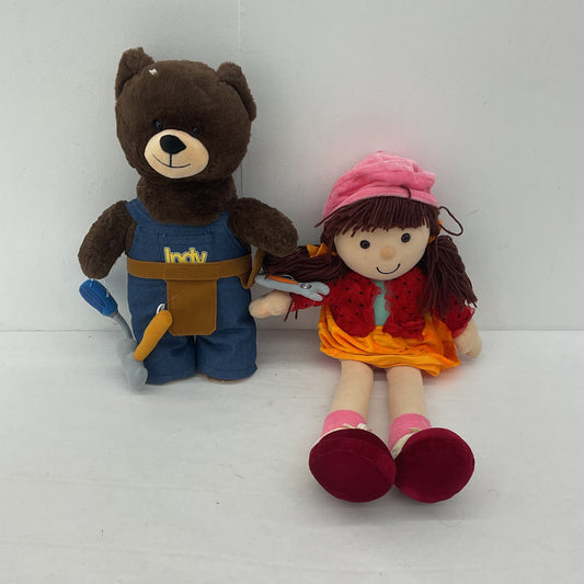 CUTE Build A Bear Indy Carpenter Teddy Plush & Cute Little Girl Rag Doll Stuffed - Warehouse Toys