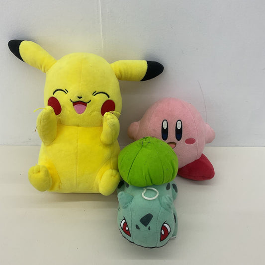 Cute Cuddly LOT 3 Nintendo Plush Dolls Kirby Pokemon Pikachu Bulbasaur Stuffed - Warehouse Toys