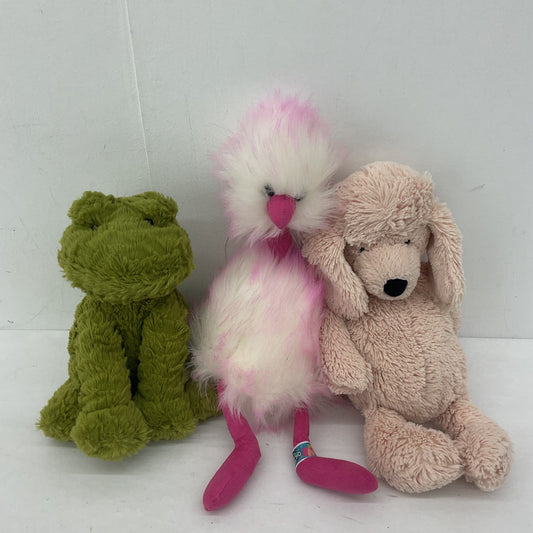CUTE LOT 3 Jellycat Plush Stuffed Toys Green Frog Pink Bird Brown Dog - Warehouse Toys