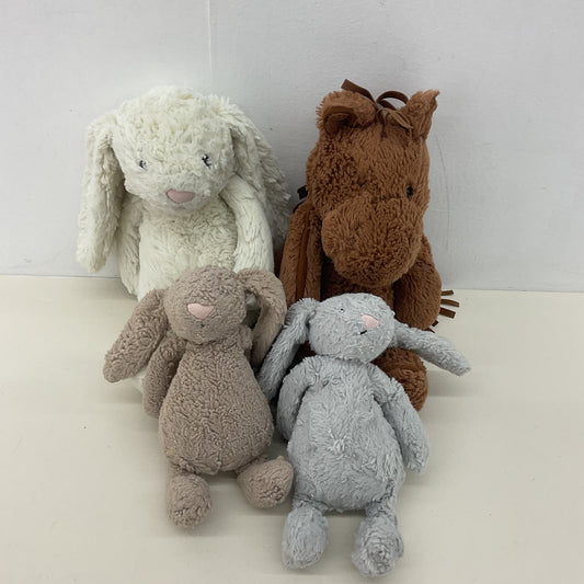 CUTE LOT 4 Jellycat Plush Dolls White Gray Bunny Rabbits Brown Horse Stuffed - Warehouse Toys