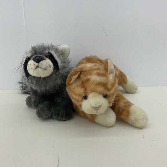 Vintage Russ Berrie Orange Striped Cat Named Dempsey & Gray Raccoon Plush Toys