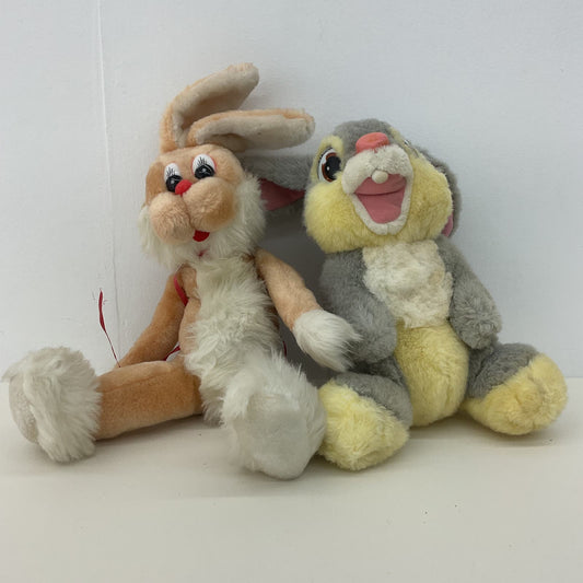 Vintage Russ Berrie Brown Bunny Rabbit & Disney Thumper Gray Rabbit Plush Dolls