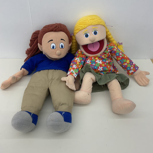 LOT 2 Hand & Rod Full Body Plush Puppets Brunette Blonde Girl Woman Silly Puppet - Warehouse Toys
