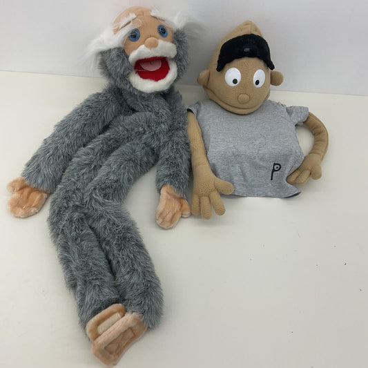 LOT 2 Hand & Rod Plush Full & Half Body Puppets Sunny & Co Grandpa Monkey & Boy - Warehouse Toys