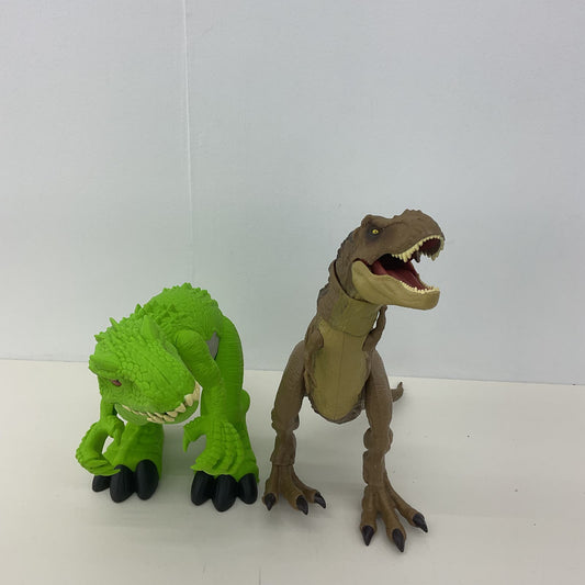 LOT 2 Mattel Jurassic Park World Green Brown T-Rex Dinosaur Action Figures Used - Warehouse Toys