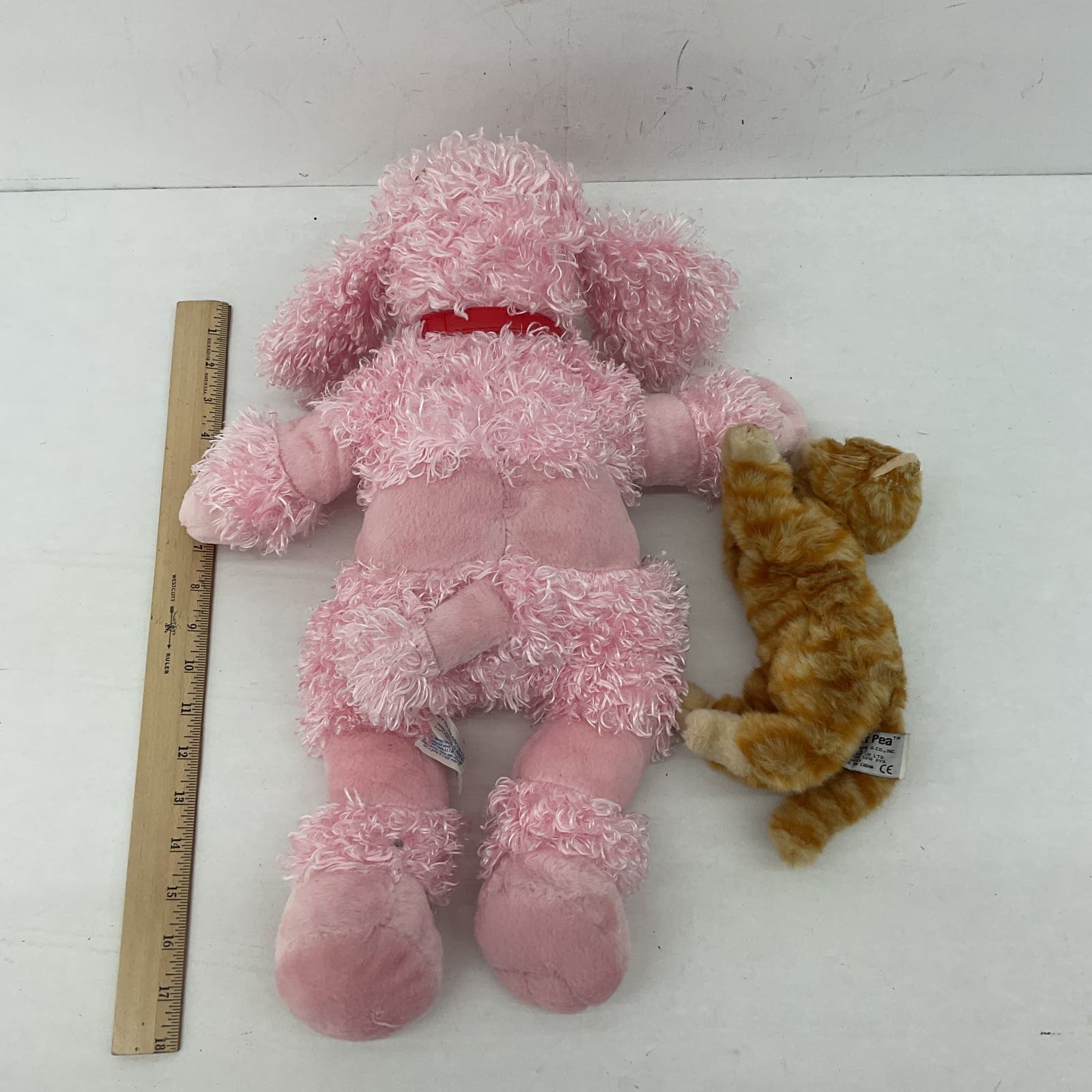 LOT Build A Bear Pink Poodle Dog Russ Berrie Sweet Pea Orange Striped Cat Plush - Warehouse Toys