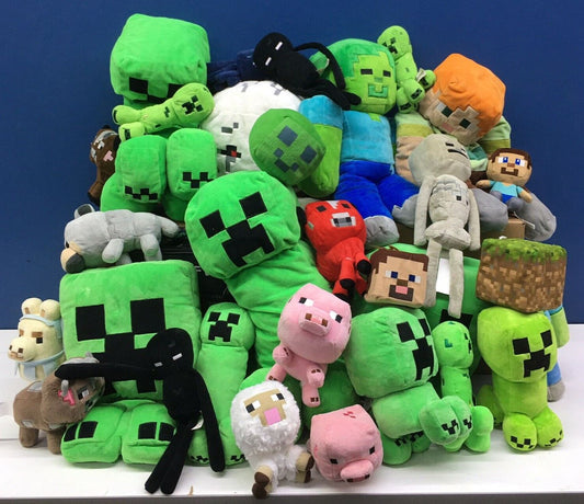 LOT of 30 Minecraft Mojang Creeper Steve Pixel Block Video Game Plush Toys Used - Warehouse Toys