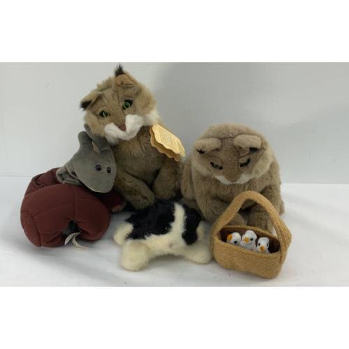 LOT of 5 Folkmanis Animal Hand Puppet Toys Cat Bobcat Baby Chics