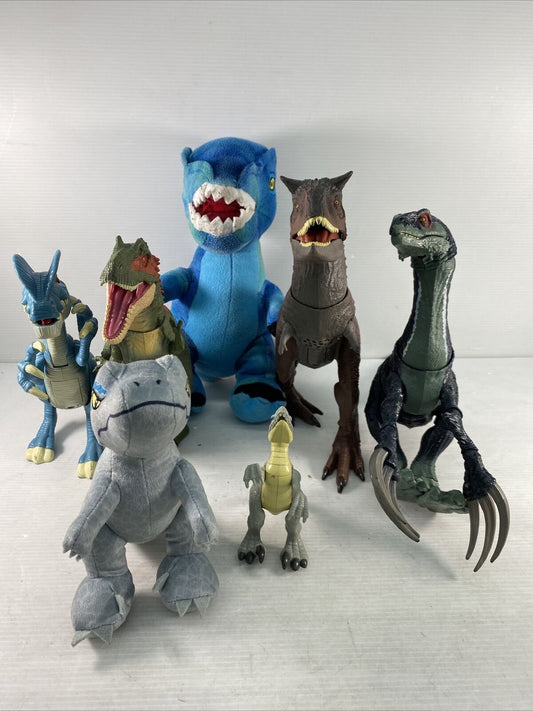 Lot of 7 Jurassic Park Jurassic World Dinosaurs T Rex Plush Toy Figures Used - Warehouse Toys