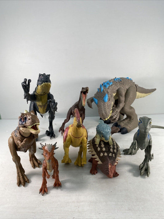 Lot of 9 Jurassic Park Dinosaurs T Rex Raptor Vinyl Talking Action Figures - Warehouse Toys