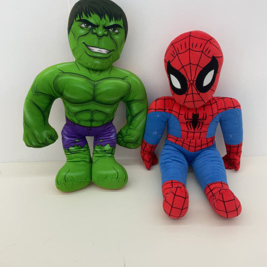 Marvel LOT 2 Avengers Plush Dolls Thanos The Hulk 2-sided & Spiderman Stuffed - Warehouse Toys