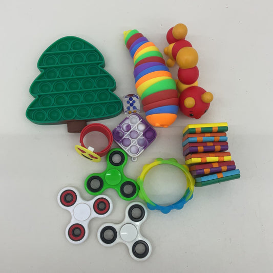 Mixed LOT Sensory Fidget Toys Poppers Spinners Worms Bracelets Used - Warehouse Toys