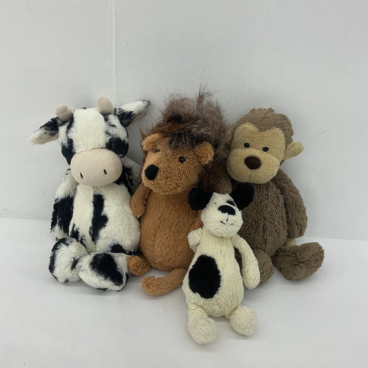 Soft Cuddly LOT Jellycat Brown Hedgehog Monkey Black White Cow Dog Plush Dolls - Warehouse Toys