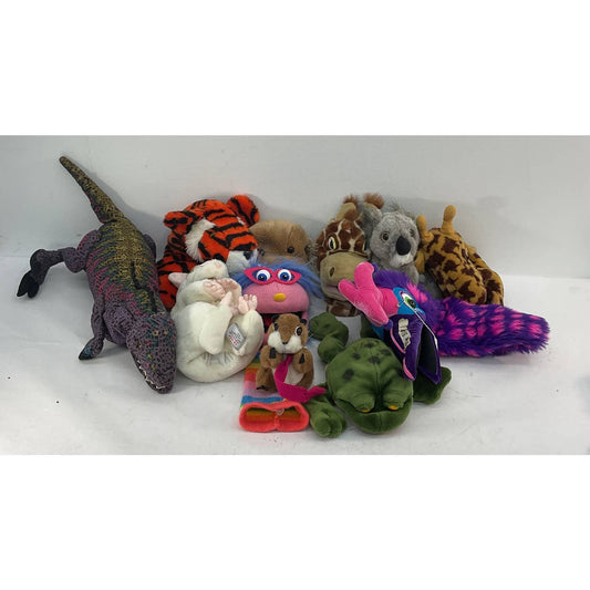 VTG LOT of 11 Assorted Hand Puppets Plush Toys Frog Koala Giraffe T-Rex Used