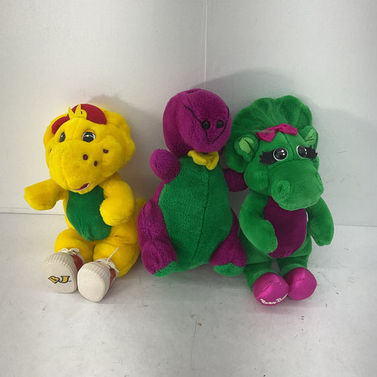 VTG LOT 3 Barney the Dinosaur Plush Dolls Baby Bop BJ Yellow Green Purple 90s
