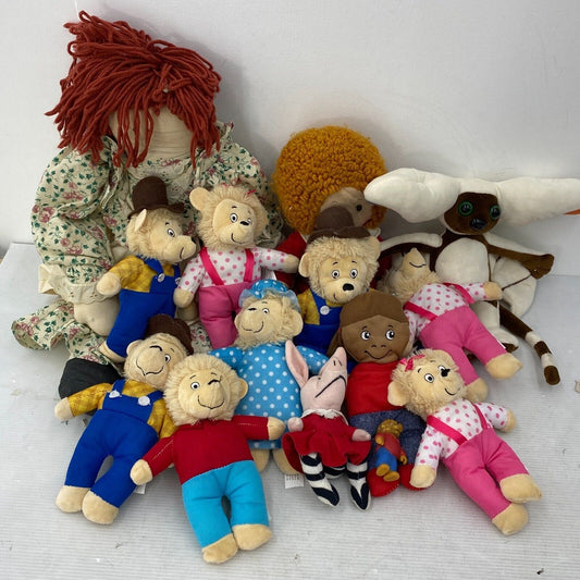 VTG Mixed LOT Plush Dolls Handmade Yarn Hair Berenstain Bears Annie Olivia Pig