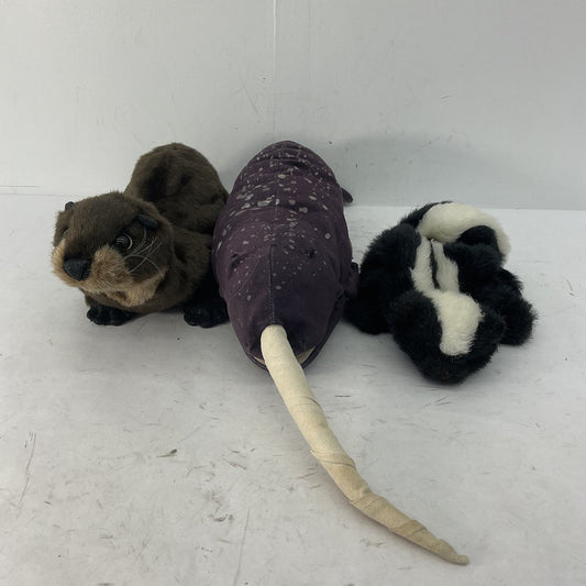 CUTE Used LOT 3 Folkmanis Plush Hand Puppets Narwhal Skunk Sea Otter Toys - Warehouse Toys