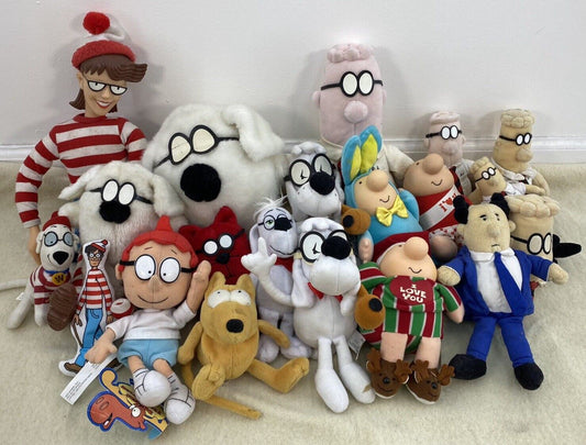 Lot 20 Classic Comic Cartoon Plush Dolls Dilbert Wheres Waldo Rocky & Bullwinkle - Warehouse Toys