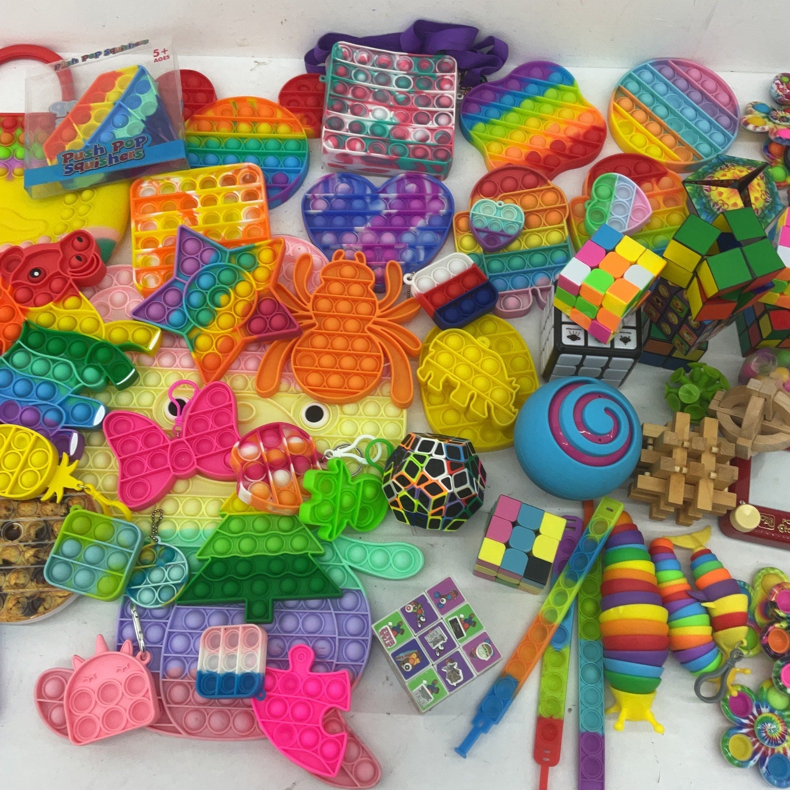 10 lbs Mixed LOT Fidget Sensory Autism Colorful Rainbow Pop Its Spinners Toys - Warehouse Toys