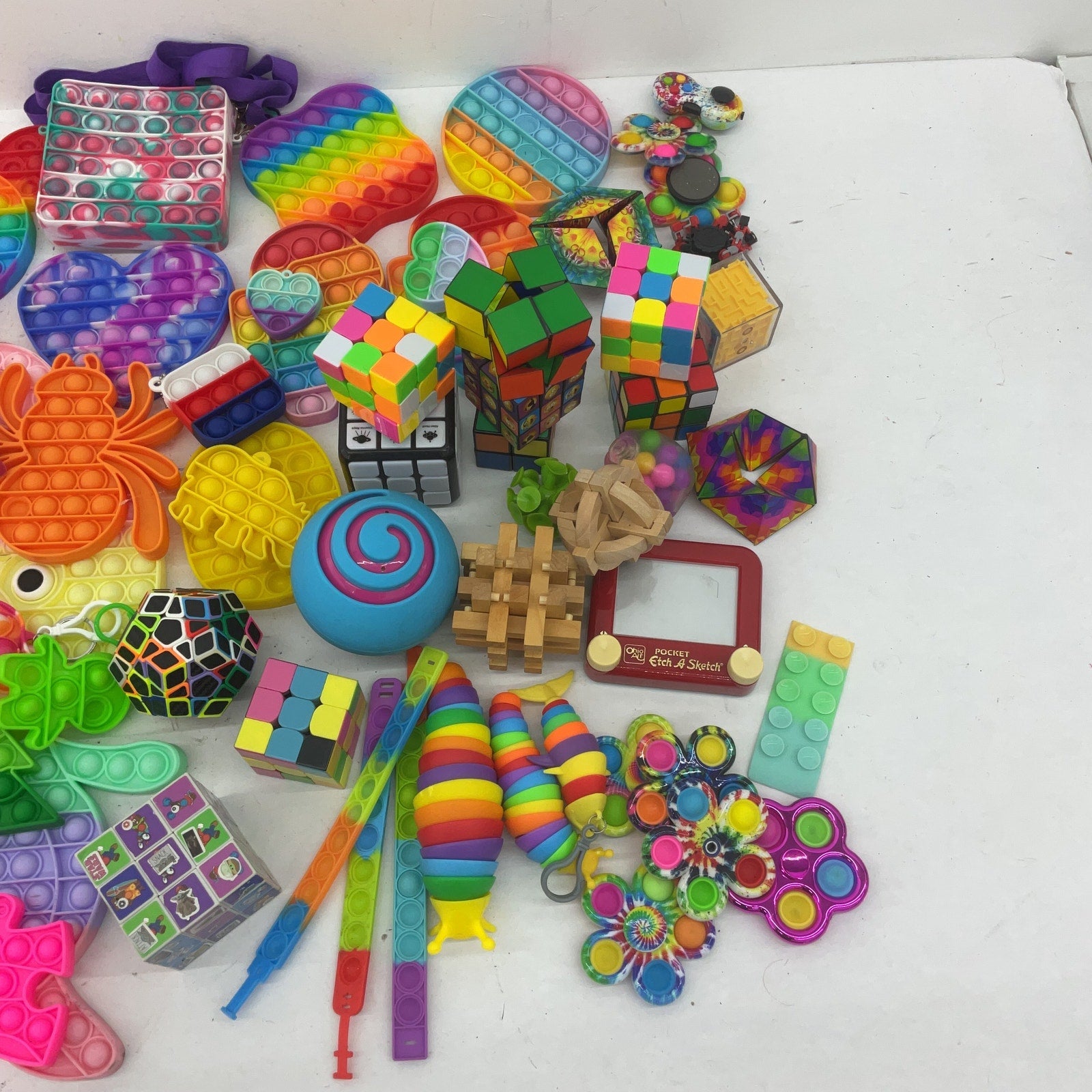 10 lbs Mixed LOT Fidget Sensory Autism Colorful Rainbow Pop Its Spinners Toys - Warehouse Toys