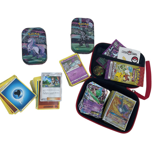 Assorted Mixed Pokemon TCG Collectible Playing Trading Cards Preowned Tins Case