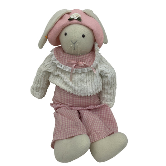 Vintage Terry's Village White Bunny Rabbit in Pink Gingham Plaid Outfit Plush