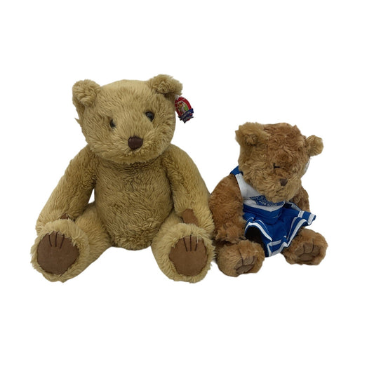 2 Cute Cuddly Brown Teddy Bear Plush Dolls Hometown Products Jointed - Warehouse Toys