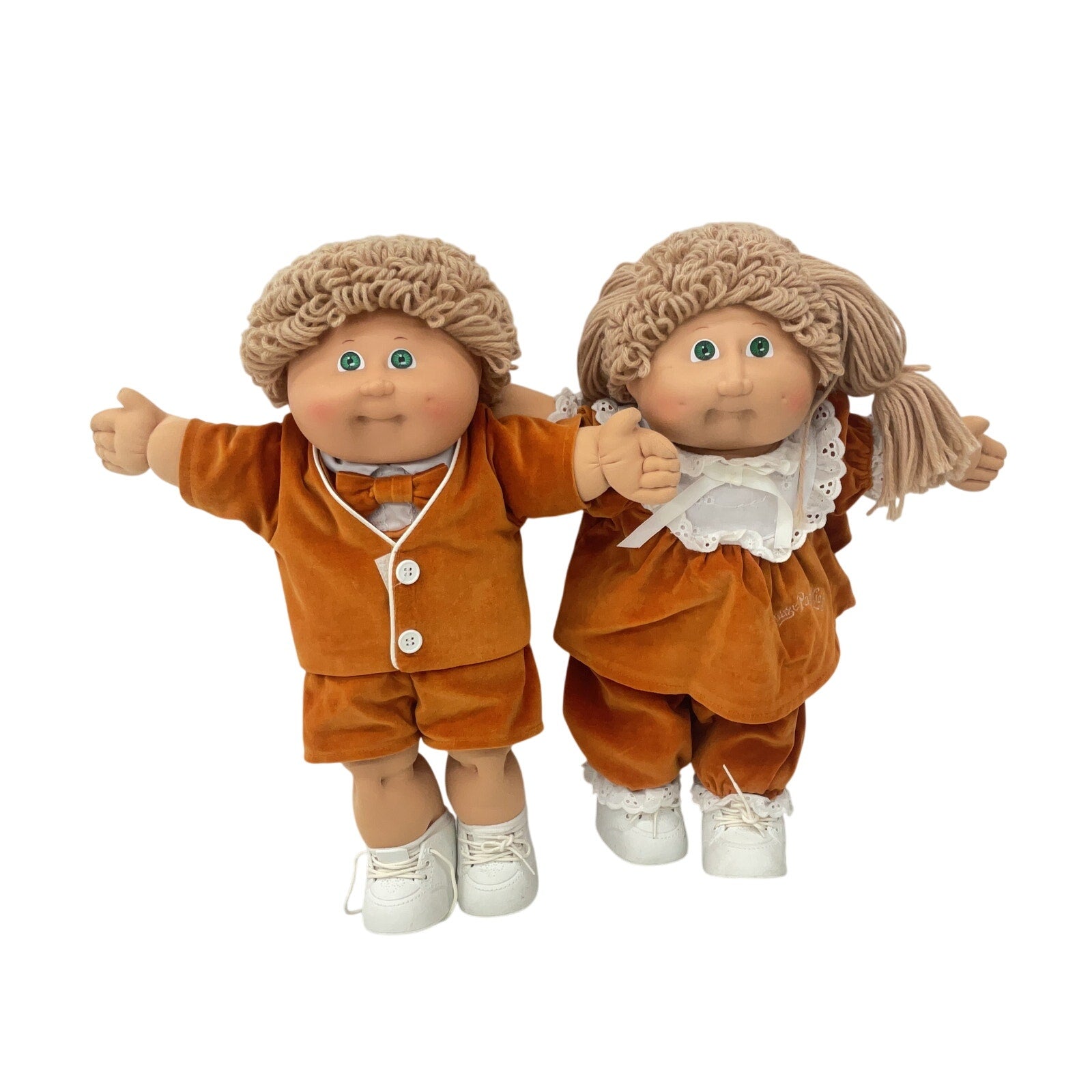 2 Vintage Cabbage Patch Kids Boy And Girl Orange Clothes & Beige Hair Preowned - Warehouse Toys