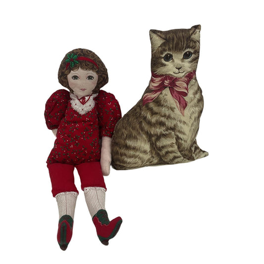 Vintage Riverdale Little Girl in Red Outfit Kitty Cat Plush Illustration Dolls