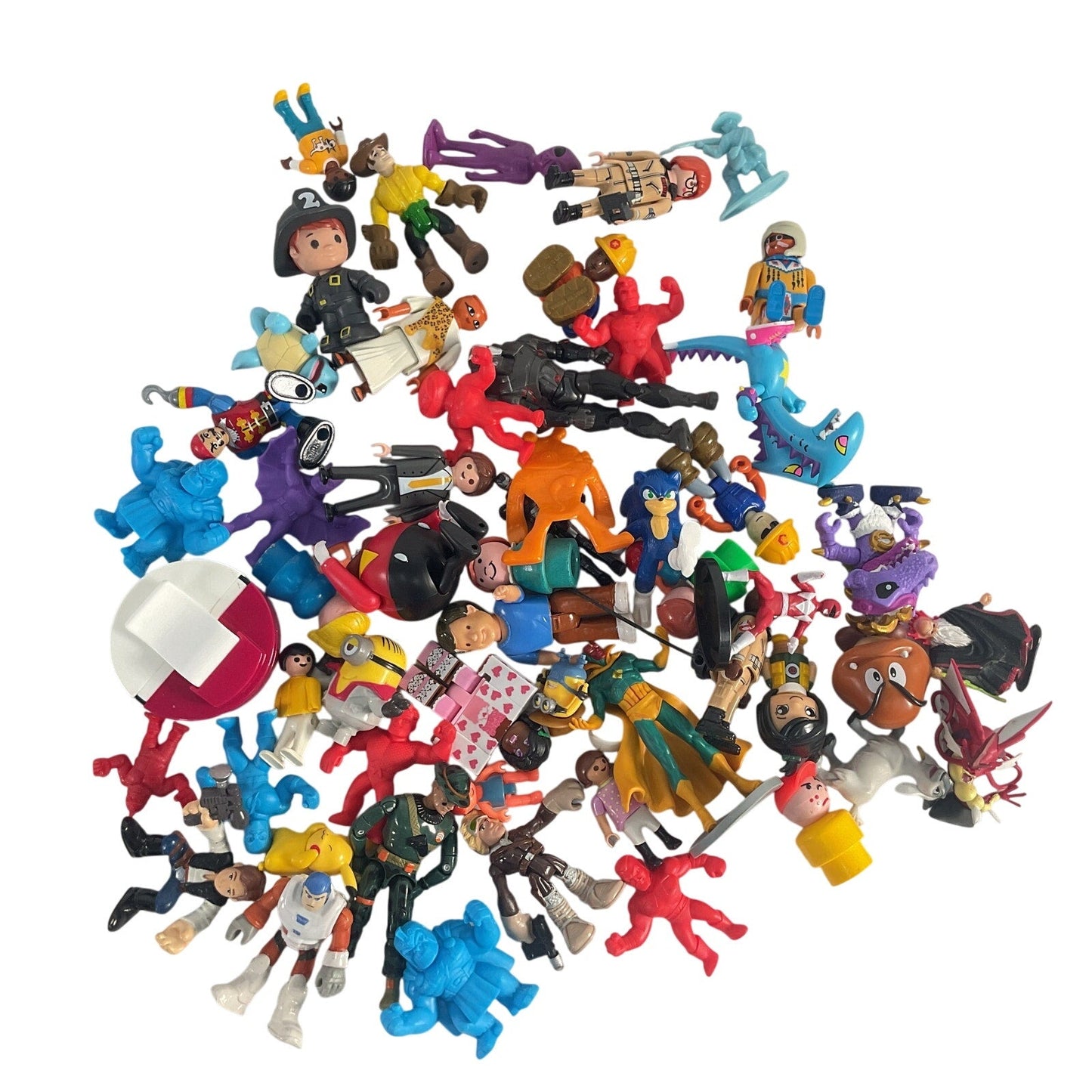 2lb Mixed Lot of Assorted Figure Toys PLAYMOBIL Pokemon Sonic Mattel MUSCLE Men - Warehouse Toys