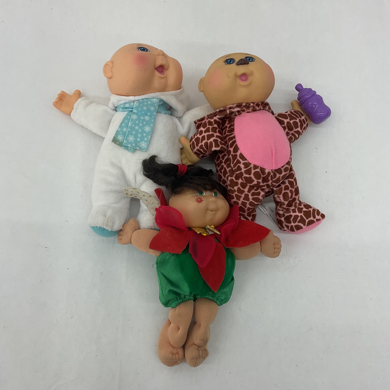 3 Small CPK Cabbage Patch Kids Soft Body Plush Baby Dolls Newborn Cheetah Suit - Warehouse Toys