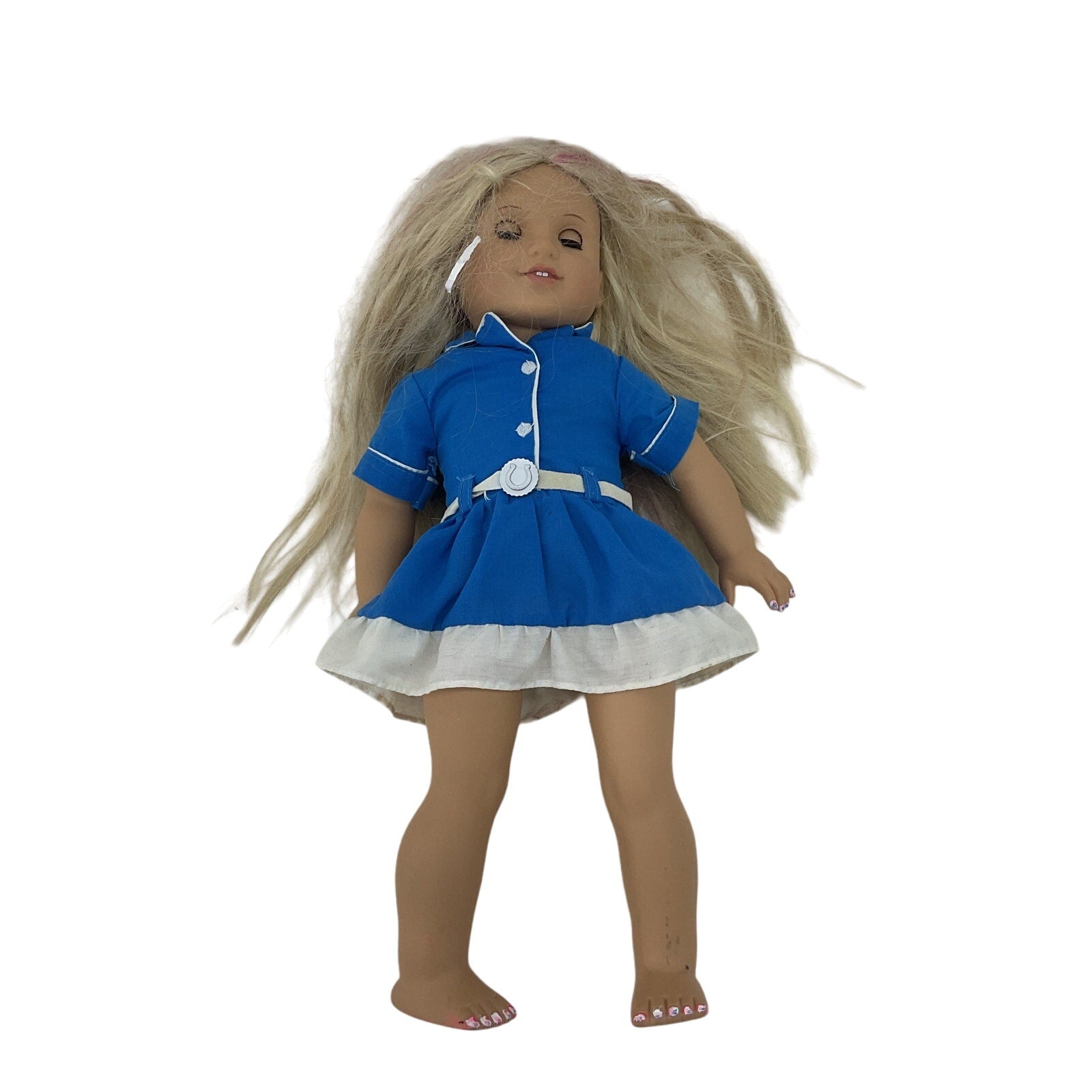 American Girl Doll Preowned Caucasian Blonde Girl Play Doll in Blue Outfit - Warehouse Toys