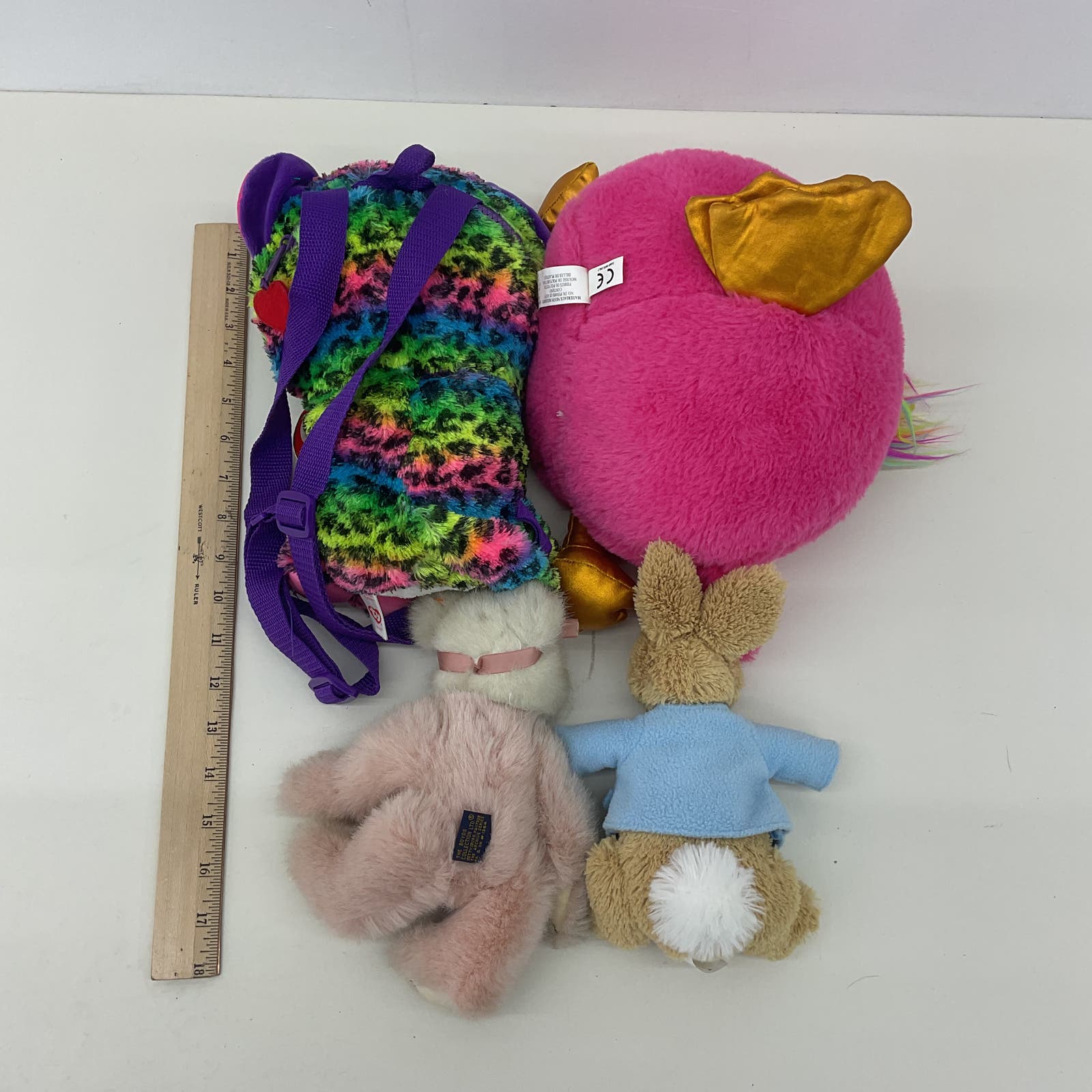 Assorted Plush TY Rainbow Cheetah Backpack Peter Rabbit Shimmeez Boyds Bear - Warehouse Toys