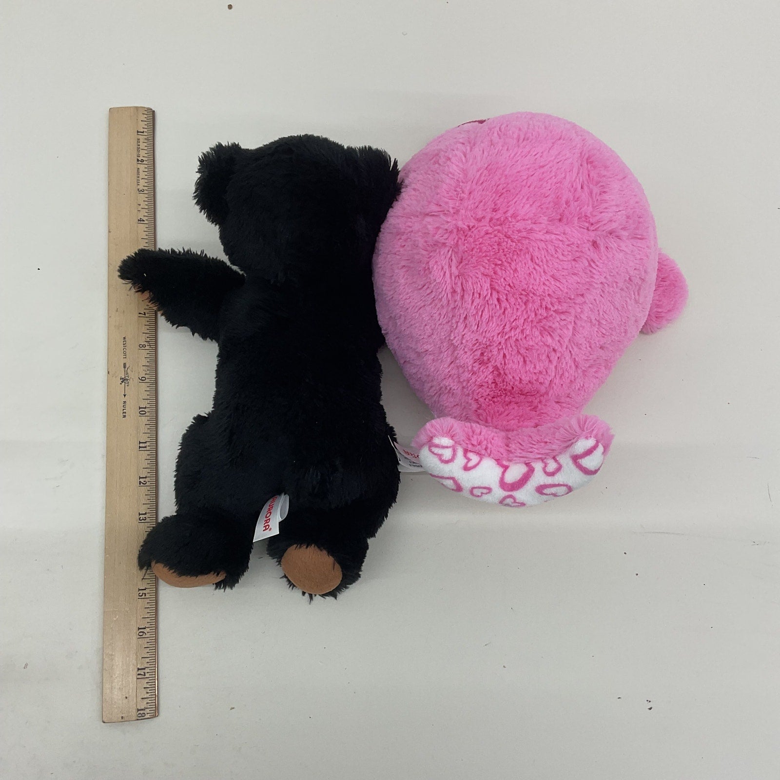 Aurora Plush LOT Black Brown Grizzly Bear & Valentines Pink Whale Heart Plush - Warehouse Toys