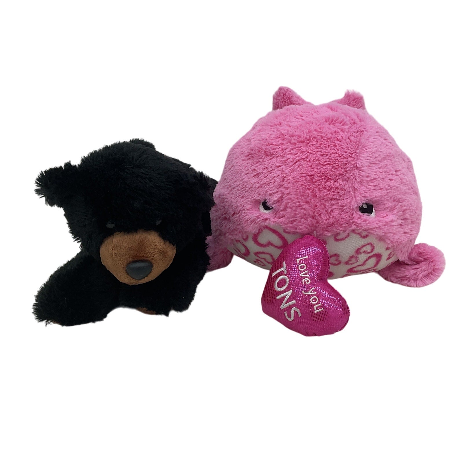 Aurora Plush LOT Black Brown Grizzly Bear & Valentines Pink Whale Heart Plush - Warehouse Toys