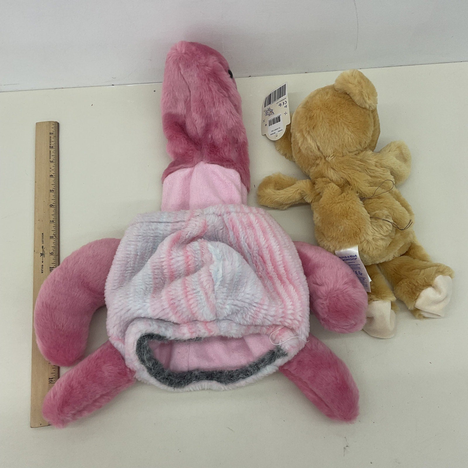 BABW Build A Bear Unstuffed Brown Teddy Bear & Pink Turtle Hand Puppet Plush - Warehouse Toys