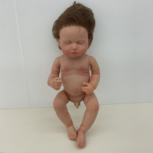 Beautiful Realistic Baby Brunette Hair Boy Male Doll Closed Eyes Rubber Vinyl - Warehouse Toys