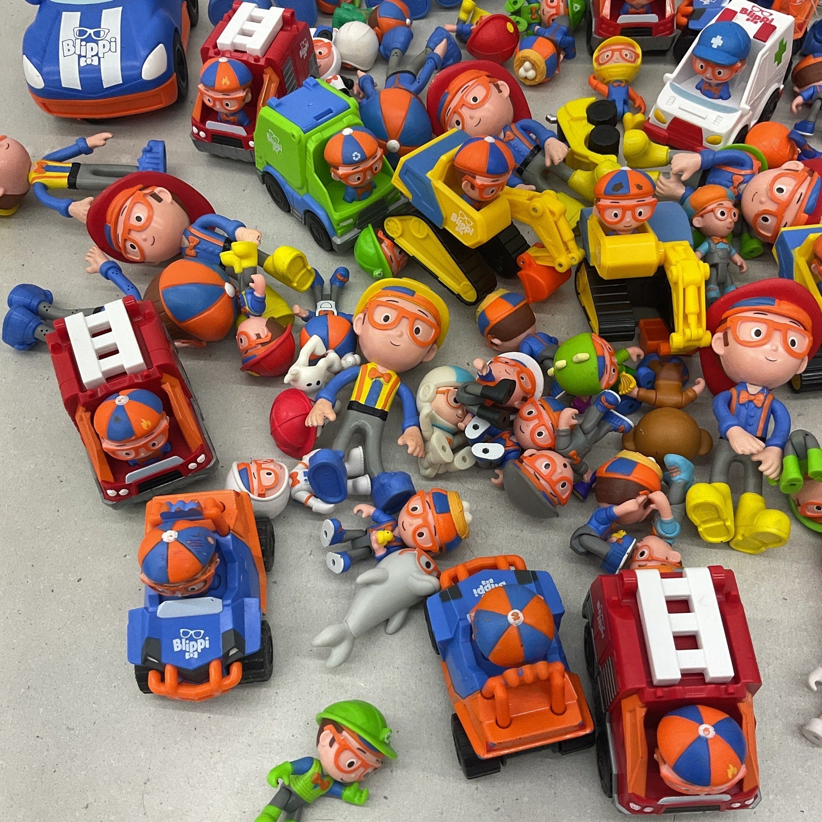 Blippi Orange Blue Vehicles Toy Figures Cake Toppers Dolls 15 lbs Preowned LOT - Warehouse Toys