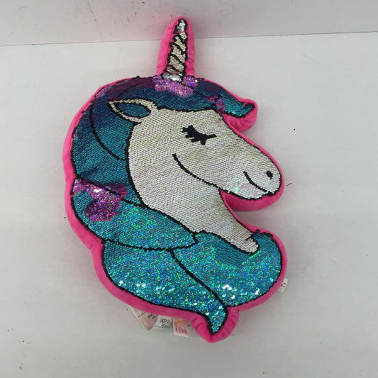 Blue Pink Sequin White Unicorn Pillow Plush Toy - Warehouse Toys